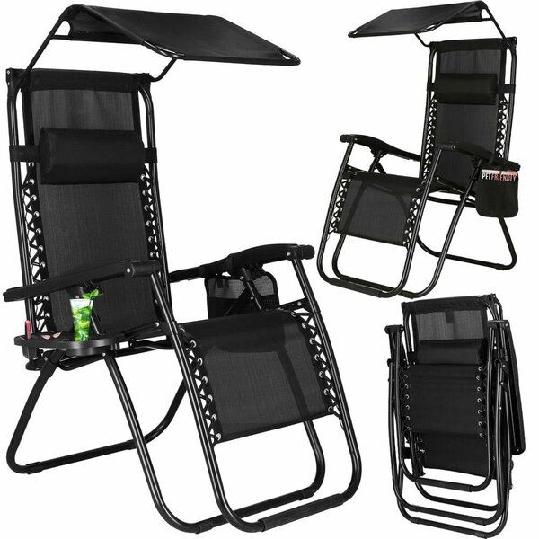 SERSIMO GC3 Összecsukható napozóágy, Zero Gravity relax, tetővel, 175 cm, fekete