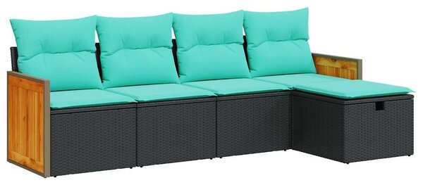 VidaXL 5 részes fekete polyrattan kerti kanapészett párnákkal