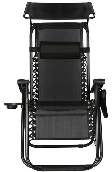 SERSIMO GC3 Összecsukható napozóágy, Zero Gravity relax, tetővel, 175 cm, fekete
