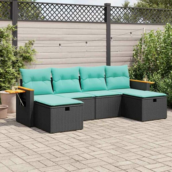 VidaXL 6 részes fekete polyrattan kerti ülőgarnitúra párnákkal