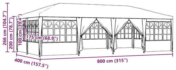 VidaXL Partysátor 800 x 400 x 266 cm, Poliészter és acél, Kék és Fehér