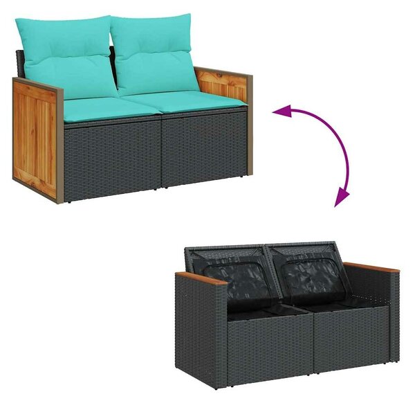 VidaXL 7 részes fekete polyrattan akácfa kerti ülőgarnitúra párnával