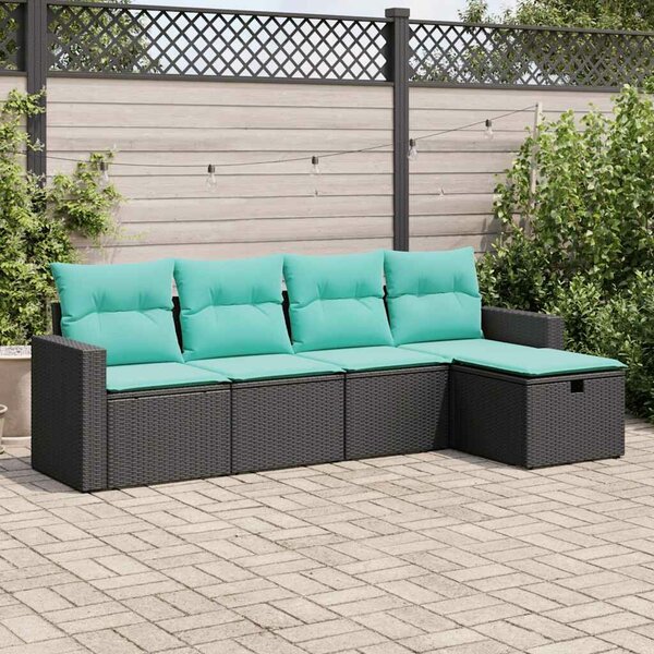 VidaXL 5 részes fekete polyrattan kerti kanapészett párnákkal