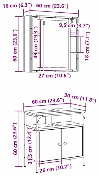VidaXL Fürdőszoba bútor szett 2 db Barna 60 x 30 x 60 cm Szerelt fa