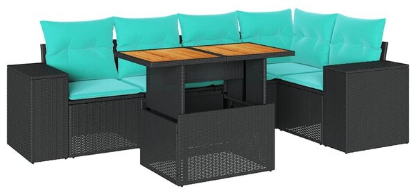VidaXL 6 részes fekete polyrattan kerti ülőgarnitúra párnákkal