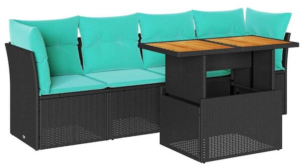 VidaXL 5 részes fekete polyrattan kerti kanapészett párnákkal