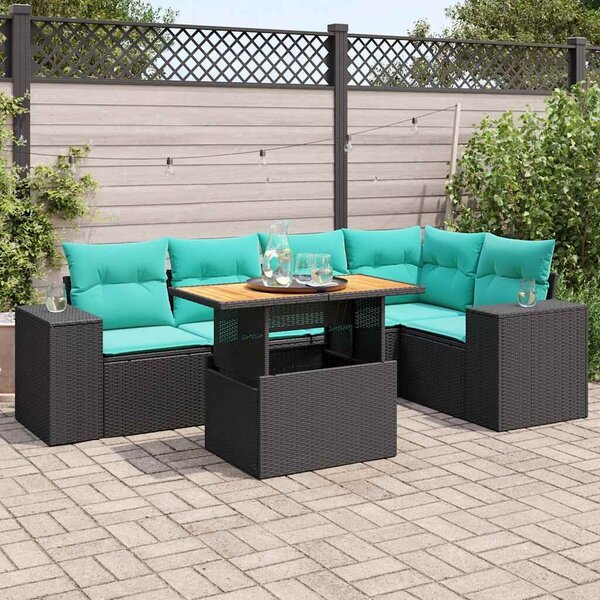 VidaXL 6 részes fekete polyrattan kerti ülőgarnitúra párnákkal
