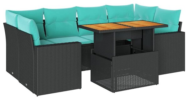 VidaXL 7 részes fekete polyrattan kerti ülőgarnitúra párnával