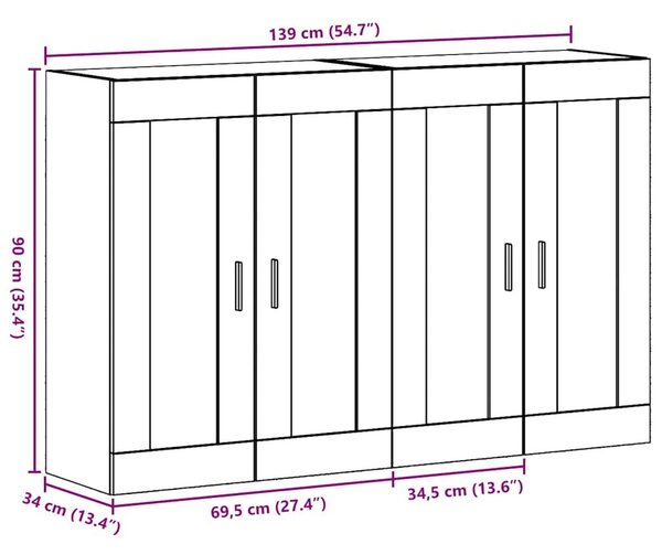 VidaXL Fali Szekrények 2 db Régi fa 69,5 x 34 x 90 cm Szerelt Fa