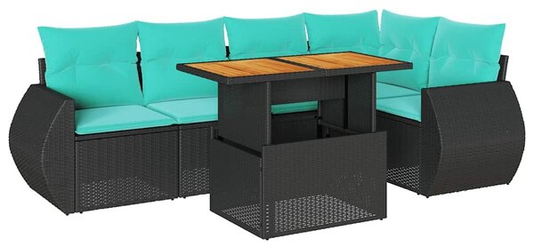 VidaXL 6 részes fekete polyrattan kerti ülőgarnitúra párnákkal
