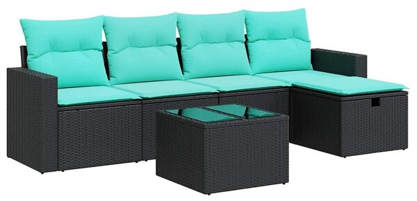 VidaXL 6 részes fekete polyrattan kerti ülőgarnitúra párnákkal