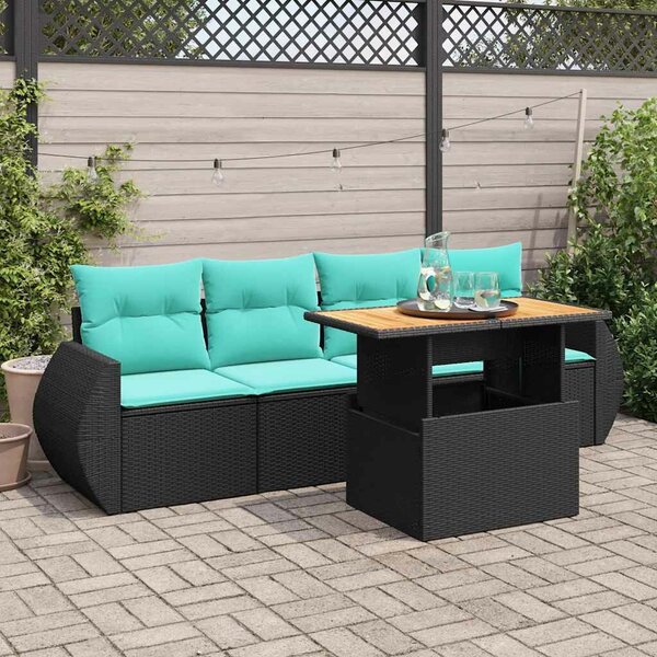 VidaXL 5 részes fekete polyrattan kerti kanapészett párnákkal