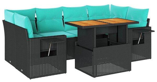 VidaXL 7 részes fekete polyrattan kerti ülőgarnitúra párnával