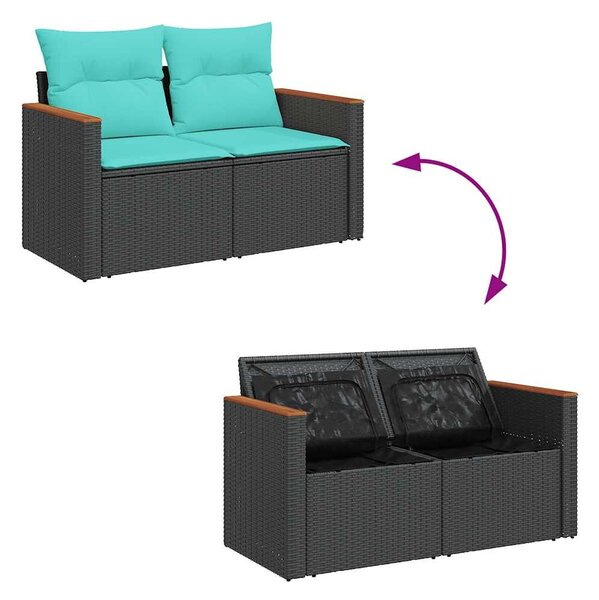 VidaXL 6 részes fekete polyrattan kerti ülőgarnitúra párnákkal