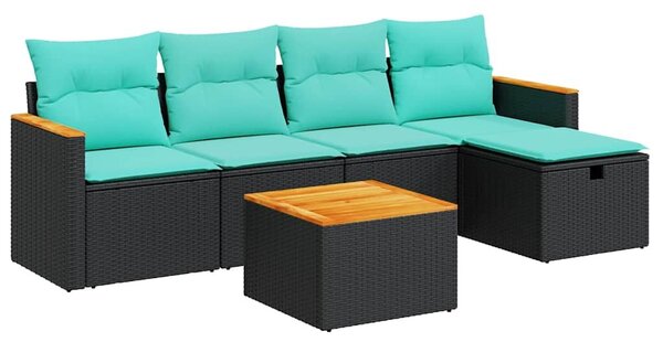 VidaXL 6 részes fekete polyrattan kerti ülőgarnitúra párnákkal