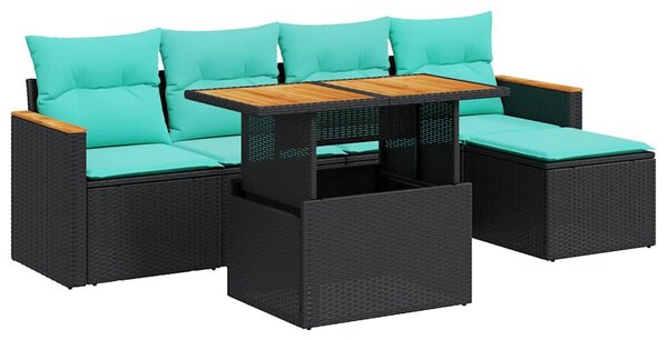 VidaXL 6 részes fekete polyrattan kerti ülőgarnitúra párnákkal