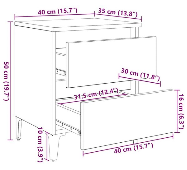 VidaXL Éjjeliszekrény 2 pcs kézműves tölgy 40 x 35 x 50 cm Faanyag