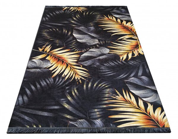 Fekete trópusi levél mintás NORM szőnyeg Méret: 160x220 cm