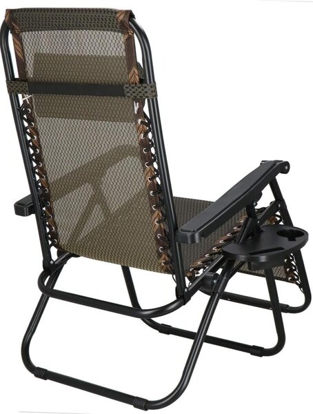 Összecsukható napozóágy oldalsó asztallal és fejtámlával, állítható háttámla, vízálló textilene, max 120 kg, 175x67 cm, barna