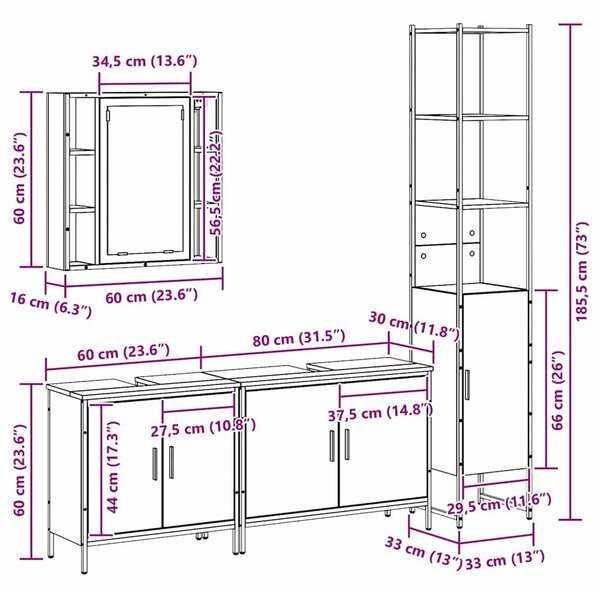 VidaXL Fürdőszoba bútor szett polcokkal tárolóval 4 pcs Fekete Faanyag