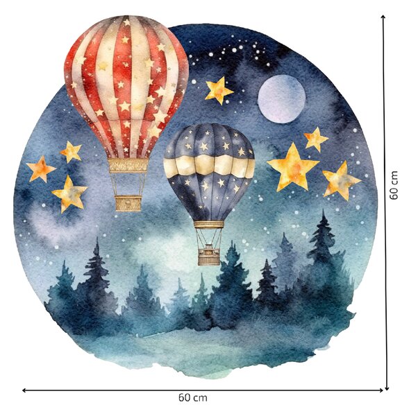 PIPPER. Kör alakú falmatrica "Hőlégballonok az erdő felett" Méret: 60cm