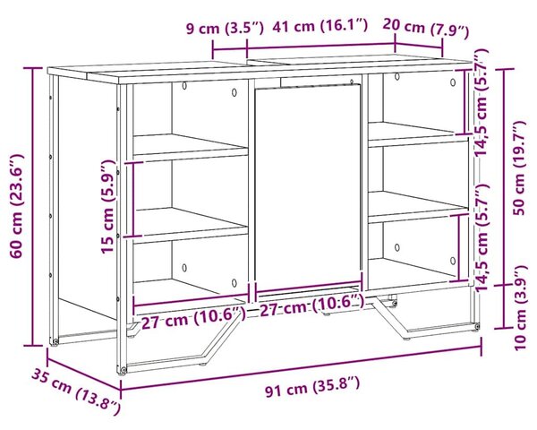 VidaXL Fürdőszobai mosdószekrény Öreg fa 91 x 35 x 60 cm Szerelt fa
