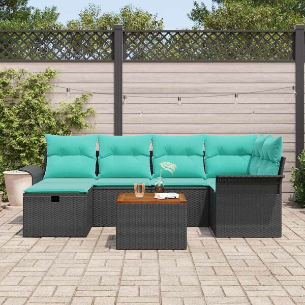 VidaXL Kerti Kanapé Szett párnával tárolóval 7 pcs Fekete Poli rattan