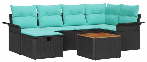 VidaXL Kerti Kanapé Szett párnával tárolóval 7 pcs Fekete Poli rattan