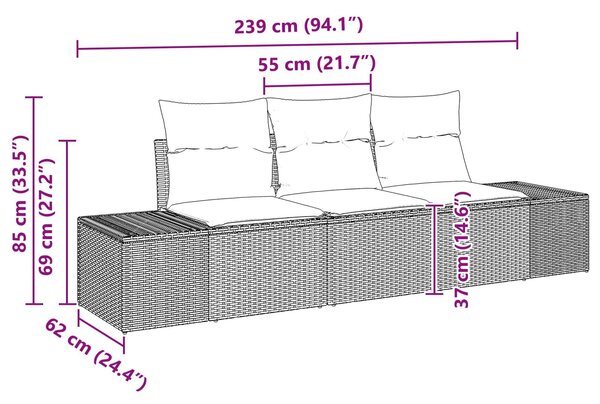 VidaXL Kanapé Szett párnával 3 pcs Barna polirattan