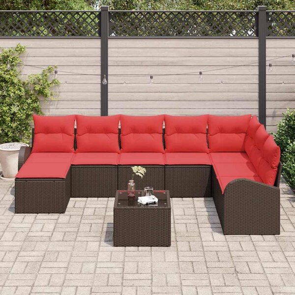 VidaXL Kerti Kanapé Szett párnával 9 pcs Barna Poly Rattan