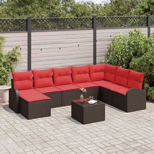 VidaXL Kerti Kanapé Szett párnával 9 pcs Barna Poly Rattan