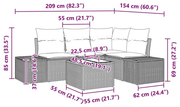 VidaXL Kerti Kanapé Szett párnával 5 pcs Barna polirattan