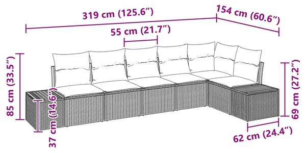 VidaXL Kerti Kanapé Szett párnával 6 pcs Barna polirattan