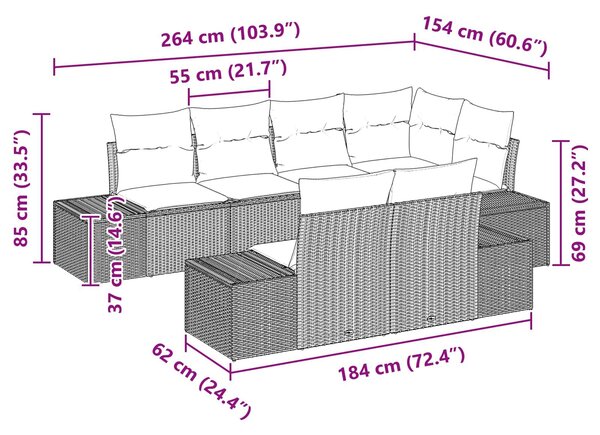 VidaXL Kerti Kanapé Szett párnával 7 pcs Barna polirattan
