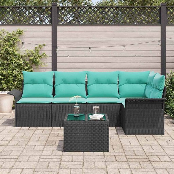 VidaXL Kerti Kanapé Szett tárolóval 6 pcs Fekete polirattan