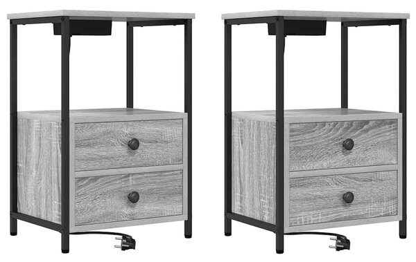 VidaXL Éjjeliszekrény Töltőállomással 2 pcs Szürke sonoma Faanyag