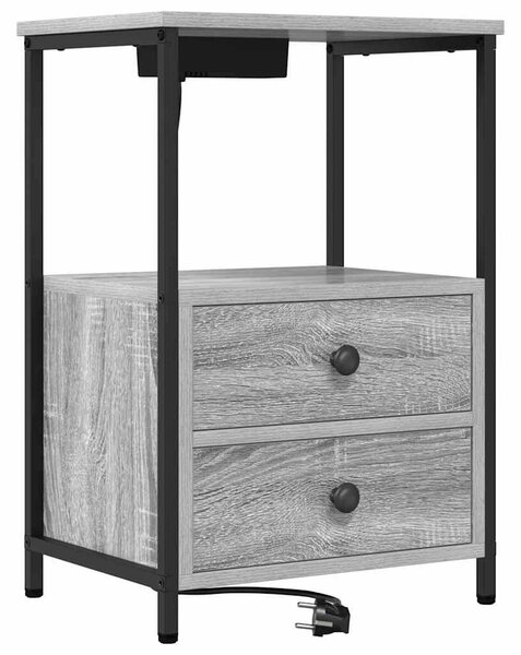 VidaXL Éjjeliszekrény Töltőállomással 2 pcs Szürke sonoma Faanyag