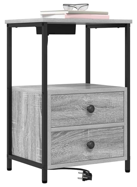 VidaXL Éjjeliszekrény Töltőállomással 2 pcs Szürke sonoma Faanyag