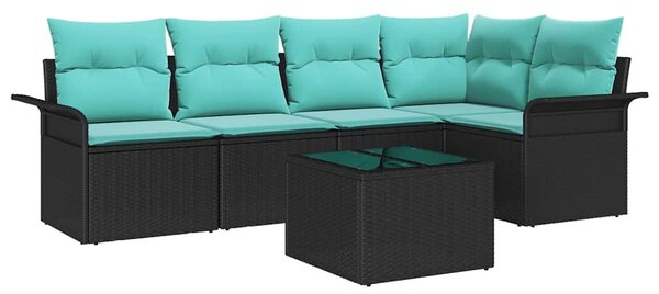 VidaXL Kerti Kanapé Szett tárolóval 6 pcs Fekete polirattan