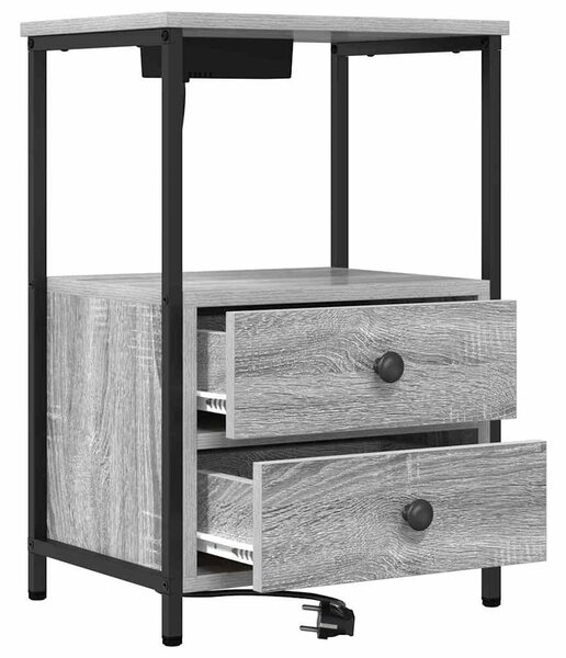 VidaXL Éjjeliszekrény Töltőállomással 2 pcs Szürke sonoma Faanyag