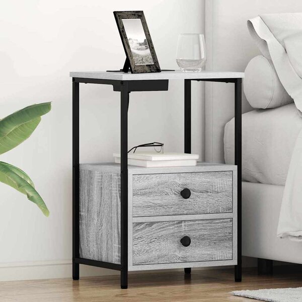 VidaXL Éjjeliszekrény Töltőállomással 2 pcs Szürke sonoma Faanyag