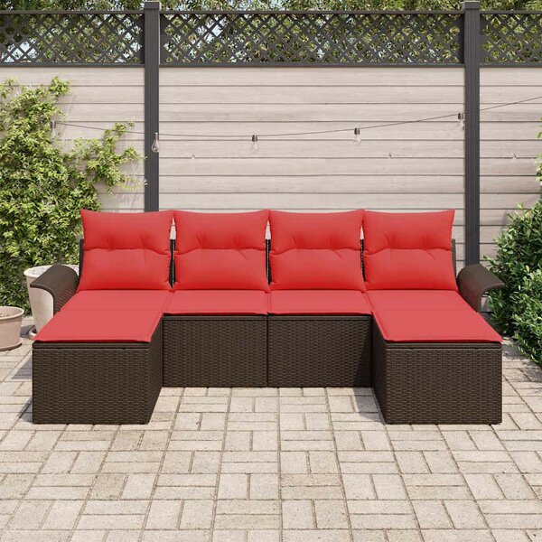 VidaXL Kerti Kanapé Szett párnával tárolóval 6 pcs Barna Poli rattan