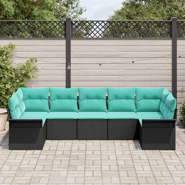 VidaXL Kerti Kanapé Szett tárolóval 7 pcs Fekete Poli rattan