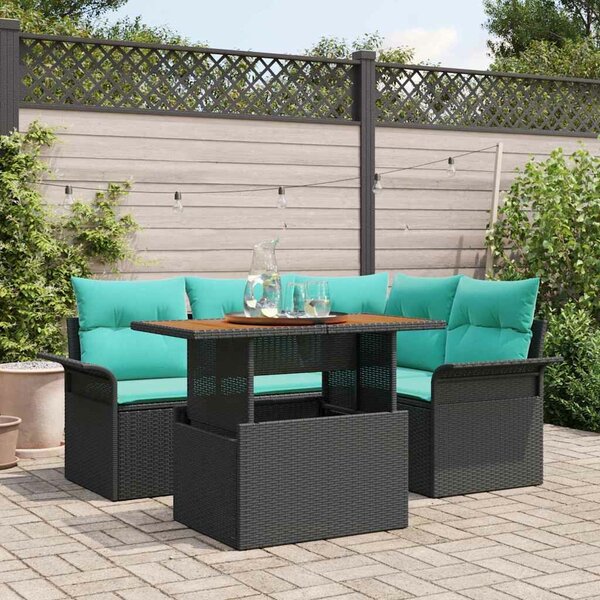 VidaXL Kerti Kanapé Szett tárolóval 5 pcs Fekete Poli rattan