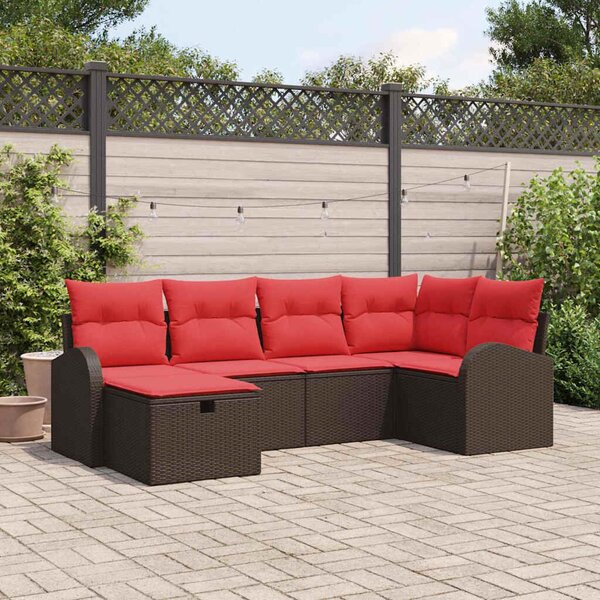VidaXL Kanapé Szett párnával tárolóval 6 pcs Barna és Piros polirattan