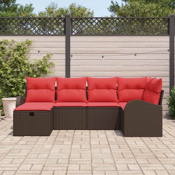 VidaXL Kanapé Szett párnával tárolóval 6 pcs Barna és Piros polirattan