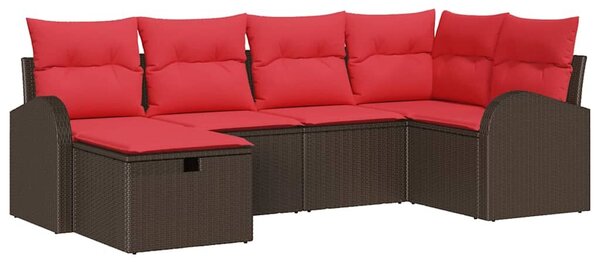 VidaXL Kanapé Szett párnával tárolóval 6 pcs Barna és Piros polirattan