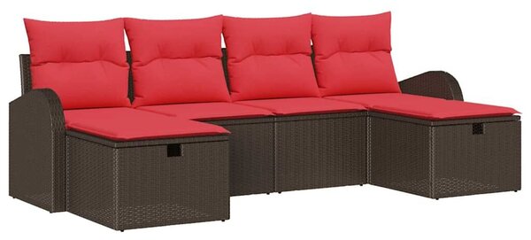 VidaXL Kanapé Szett párnával tárolóval 6 pcs Barna és Piros polirattan