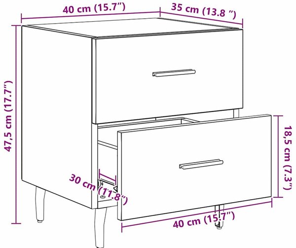 VidaXL Éjjeliszekrény 2 pcs Fekete tölgy 40 x 35 x 47,5 cm Faanyag