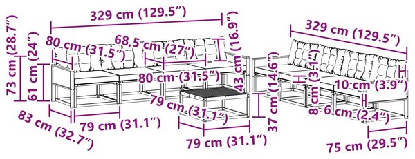 VidaXL Kültéri kanapé szett párnával 9 pcs Természetes és krémszínű